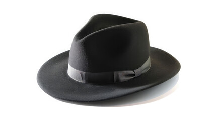 A sleek, black fedora with a striking silver ban