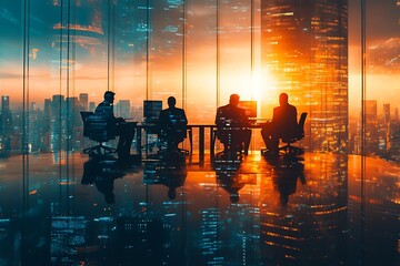 Teamwork Sunset Cityscape Silhouette