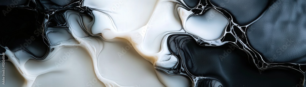 Poster abstract ink washes, bold blacks and whites blending seamlessly across the frame