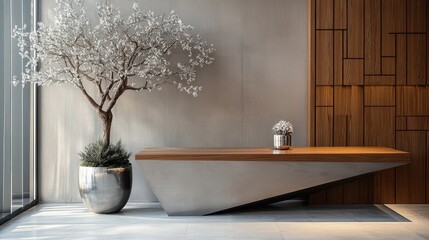 Modern Reception Desk with Decorative Tree