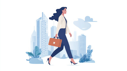 Obraz premium Businesswoman walking in urban landscape city environment illustration
