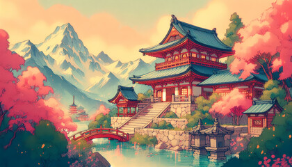 Fototapeta premium story book illustration of cute little monastery