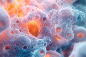 Abstract representation of cellular structures with vibrant colors and textures.
