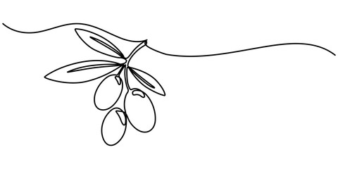 Continuous Line Drawing of Olive Icon. Hand Drawn Symbol Vector Illustration, Olive Brunch Vector Illustration. Fruit, Green, Mediterranean Cuisine, Olive Oil, Aroma, Single one line drawing of heap. 