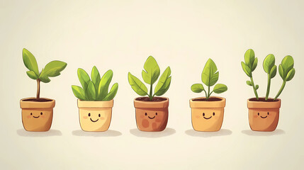 Obraz premium Illustration of houseplants in colorful pots
