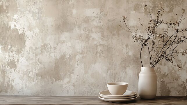A white vase with a flower in it sits on a table next to a white plate