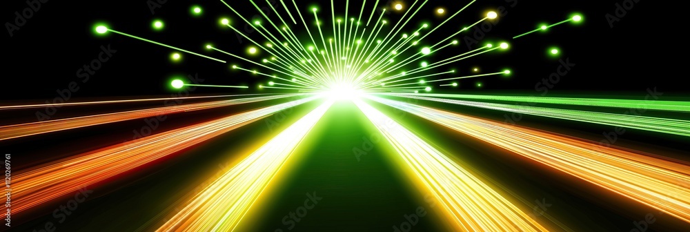 Poster Vibrant burst of light with colorful rays emanating in dynamic display