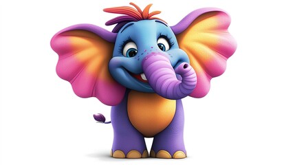 A colorful, playful cartoon elephant with vibrant ears and a cheerful expression, embodying joy and whimsy.