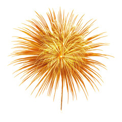 Golden fireworks burst in vibrant display, illuminating night sky with sparkling trails and radiant energy, perfect for celebrations. isolated on transparent background