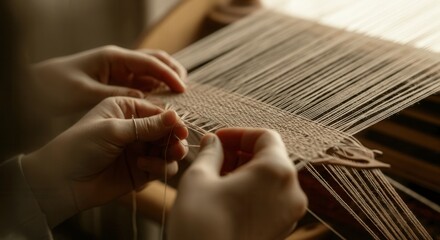 Traditional hand weaving on wooden loom