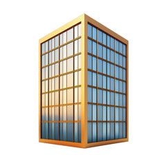 Modern glass building with golden frame reflecting sky isolated on transparent background