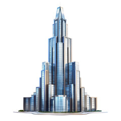 Modern skyscraper with glass facade and unique architectural design isolated on transparent background