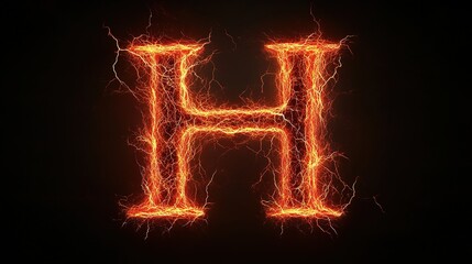 A lightning bolt-shaped letter H on a black background, an electricity concept.	