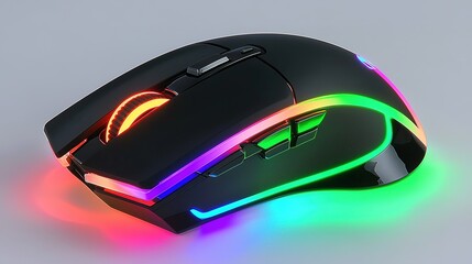 A sleek gaming mouse featuring vibrant RGB lighting and customizable buttons for an enhanced gaming experience.