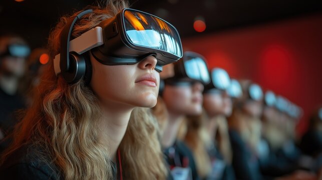 Immersive virtual reality experience with vr headsets at a tech event