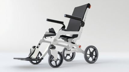 Fototapeta premium A white and black wheelchair with a black seat and wheels