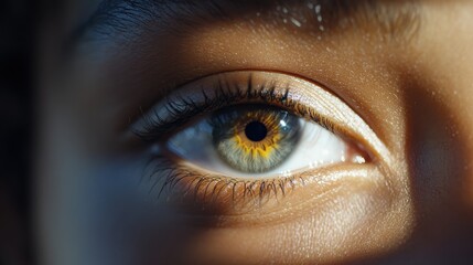 Obraz premium A unique gray eye of a mixed-race person in close-up, featuring a soft gradient of color and sharp pupil contrast