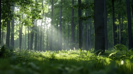 Fototapeta premium A forest with a tree in the foreground and a large tree in the background