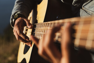 Sunset guitar close up