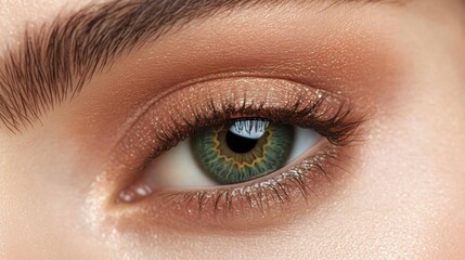Obraz premium A warm hazel eye of a Mediterranean person, blending soft green and brown hues with natural patterns