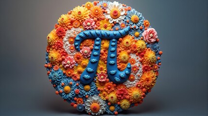 Pi symbol covered in colorful flowers representing math and nature