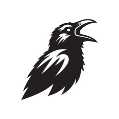 Crow with an open beak silhouette vector art black color design and solid white background