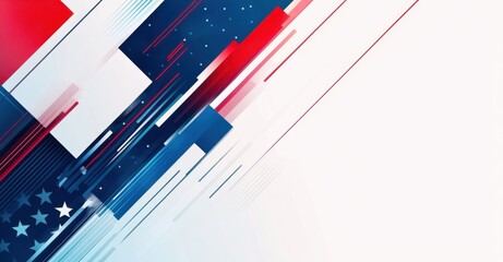 Fototapeta premium Patriotic background with American flag, white space on the right side, flat design style, red, blue, and white colors, white background Generative AI