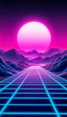 A neon-colored futuristic landscape