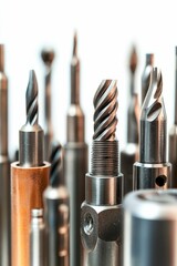 Metal drill bits, various sizes, sharp points.
