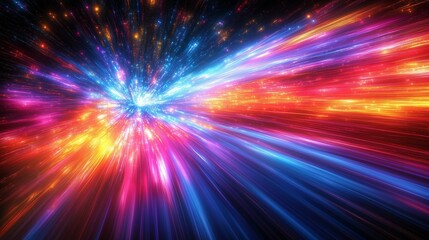Obraz premium Vibrant cosmic light burst with colorful energy trails and stardust