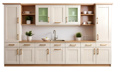 Modern kitchen cabinets isolated on a transparent background, Home furniture, PNG File