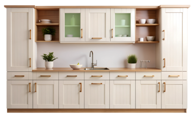 Modern kitchen cabinets isolated on a transparent background, Home furniture, PNG File