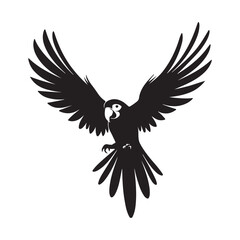 Obraz premium Parrot with spread wings silhouette vector art black color design and solid white background