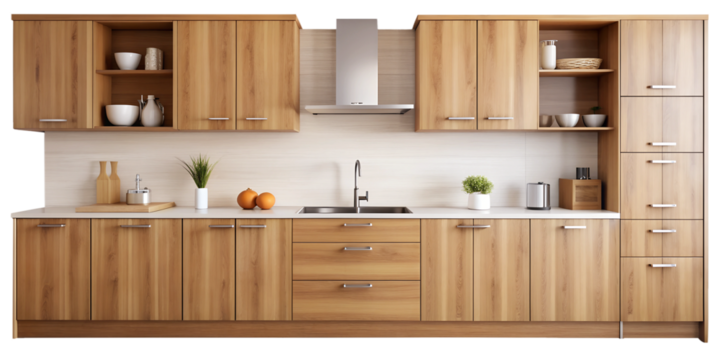 Modern kitchen cabinets isolated on a transparent background, Home furniture, PNG File