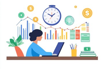 A person reviewing a diverse portfolio of investments, including stock charts, bonds, and dividend symbols, on a laptop or tablet. In the background,