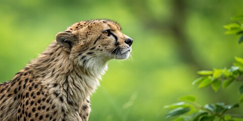 selective focus leopard on green defocused meadow