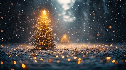 A small christmas tree in the middle of a snowy field