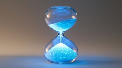 Glass hourglass with glowing sand, Generative AI