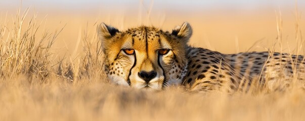 Cheetah hunting in african savannah wildlife golden grassland close-up perspective nature's elegance