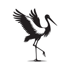 Stork with long legs silhouette vector art black color design and solid white background