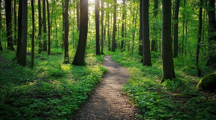 Obraz premium A path in the middle of a lush green forest