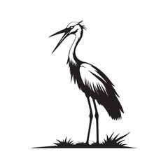 Stork with long legs silhouette vector art black color design and solid white background