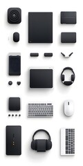 Theme: Electronics and Computers, Icon Set, Shapes, Objects, Black and White, on White Background, Abstract Image, Texture, Pattern Background, Wallpaper, Cover and Screen of Smartphone, PC, Laptop, 9