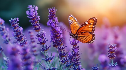 A butterfly sitting on top of a purple flower
