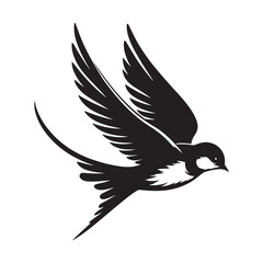  Swallow bird diving in mid-air silhouette vector art black color design and solid white background
