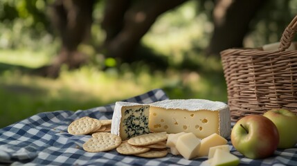 Picnic Cheese Selection With Crackers And Apples