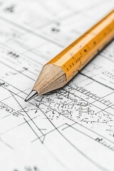 Pencil rests on gridded paper, showing sketches.