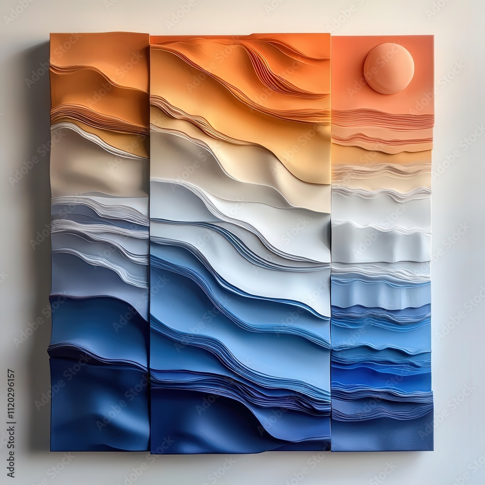 Poster Stacked ombre layers, horizontal color shifts in layered blocks
