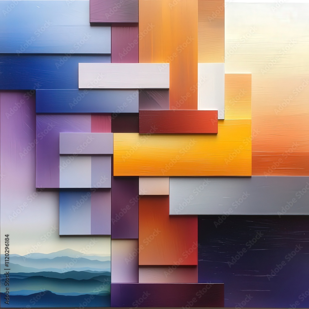 Poster Stacked ombre layers, horizontal color shifts in layered blocks