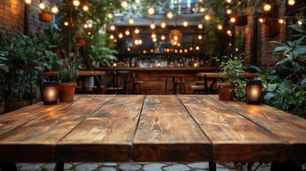 Fototapeta premium A wooden table sitting in the middle of a courtyard